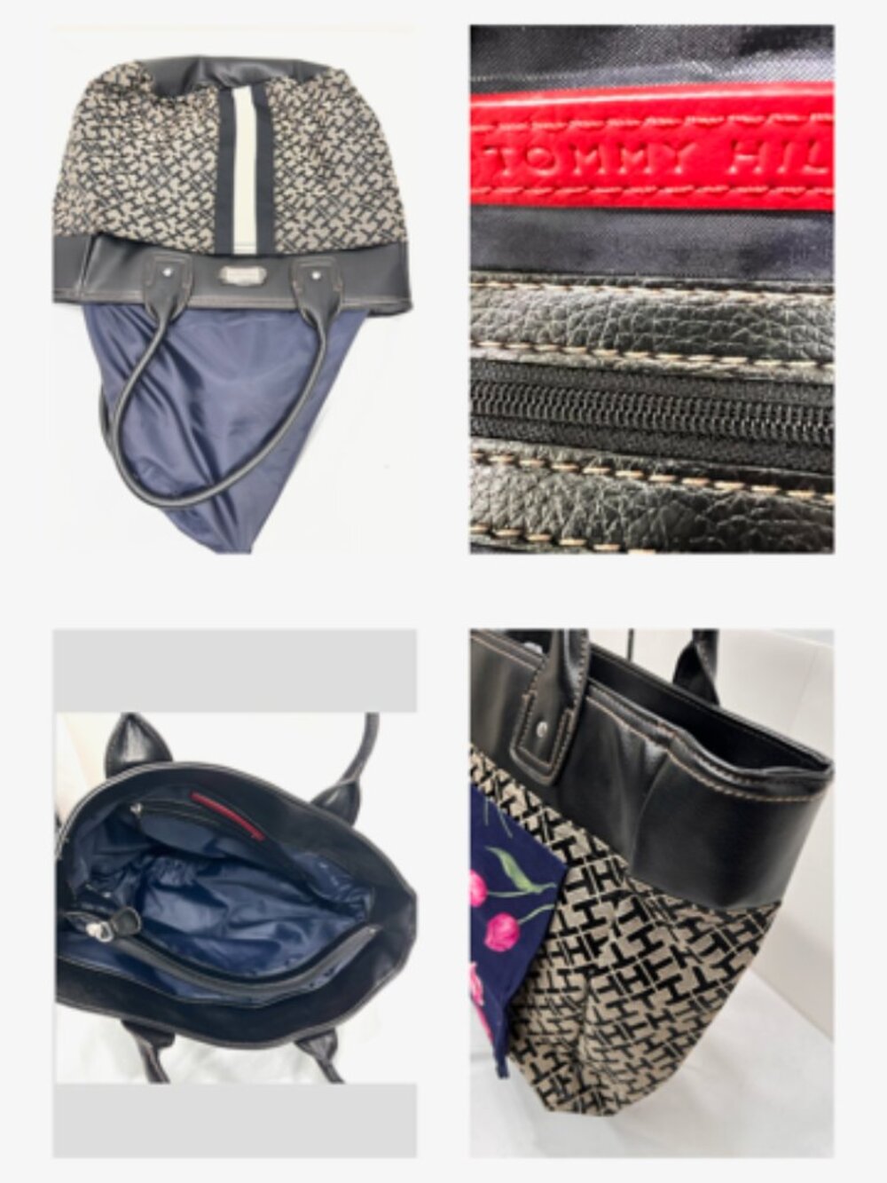 New-Everyday Tommy Hilfiger  Black/ White Logo Tote Bag +New Renoma Kerchief (10 - Picture 6 of 13